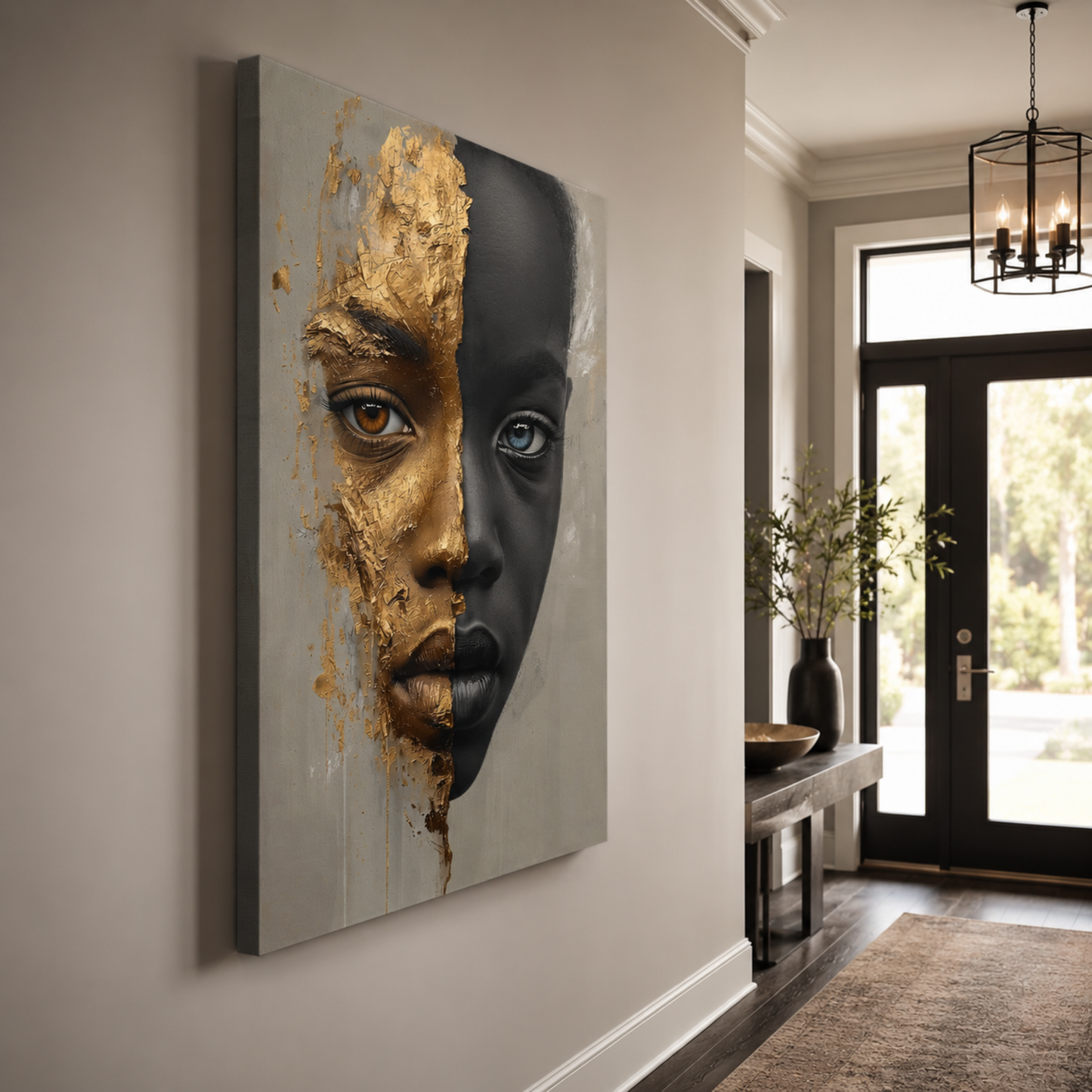 African American Child Wall Art – Black & Gold Abstract Portrait | Afrocentric Luxury Canvas Print