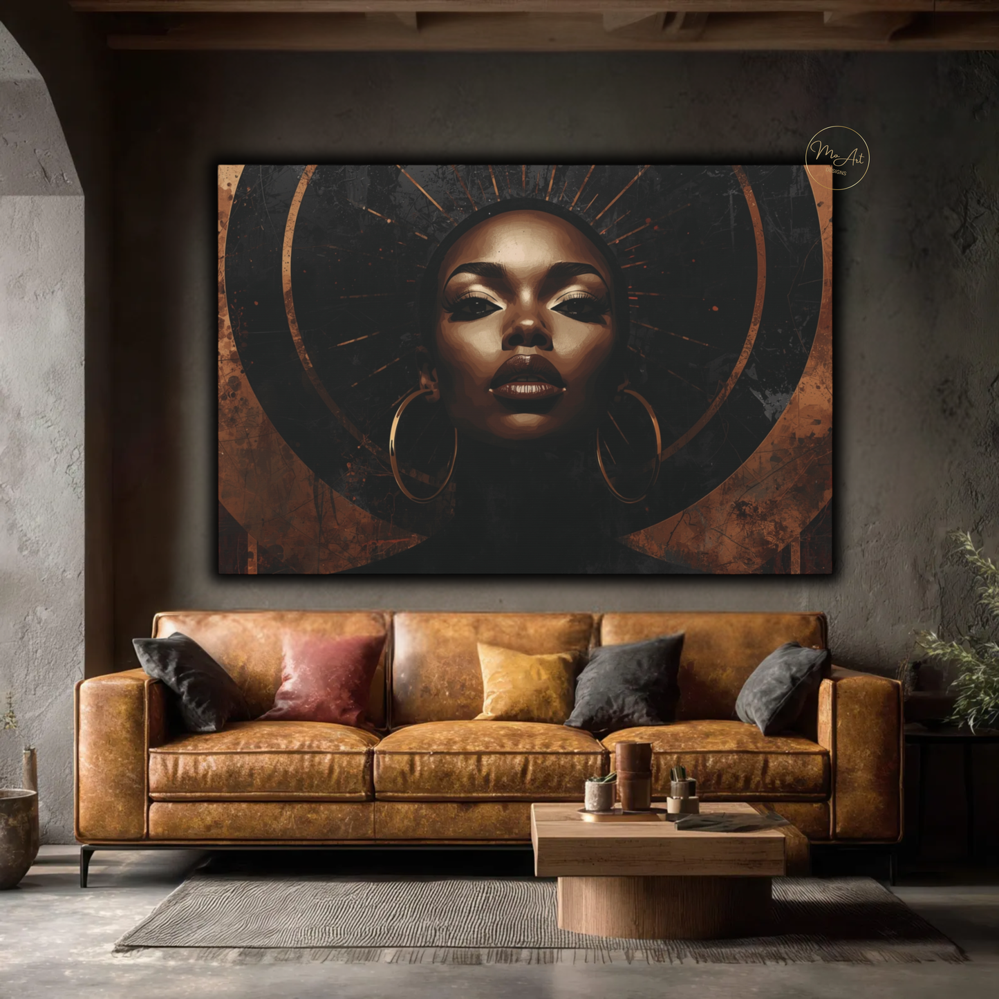 Black Woman Wall Art – Elegant Afrocentric Copper & Black Abstract Canvas Print