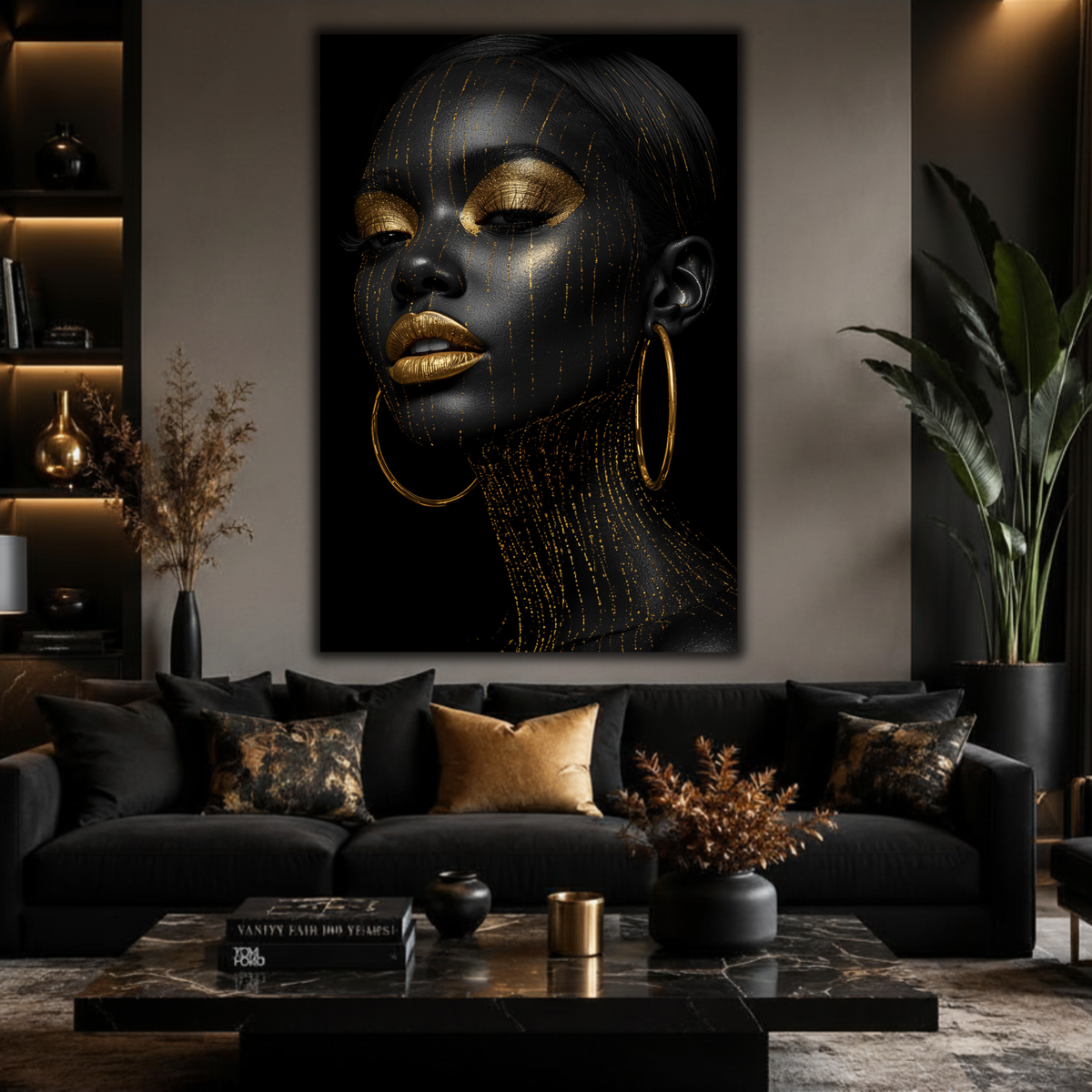 Black Woman Wall Art - Black & Gold Afrocentric Canvas Print