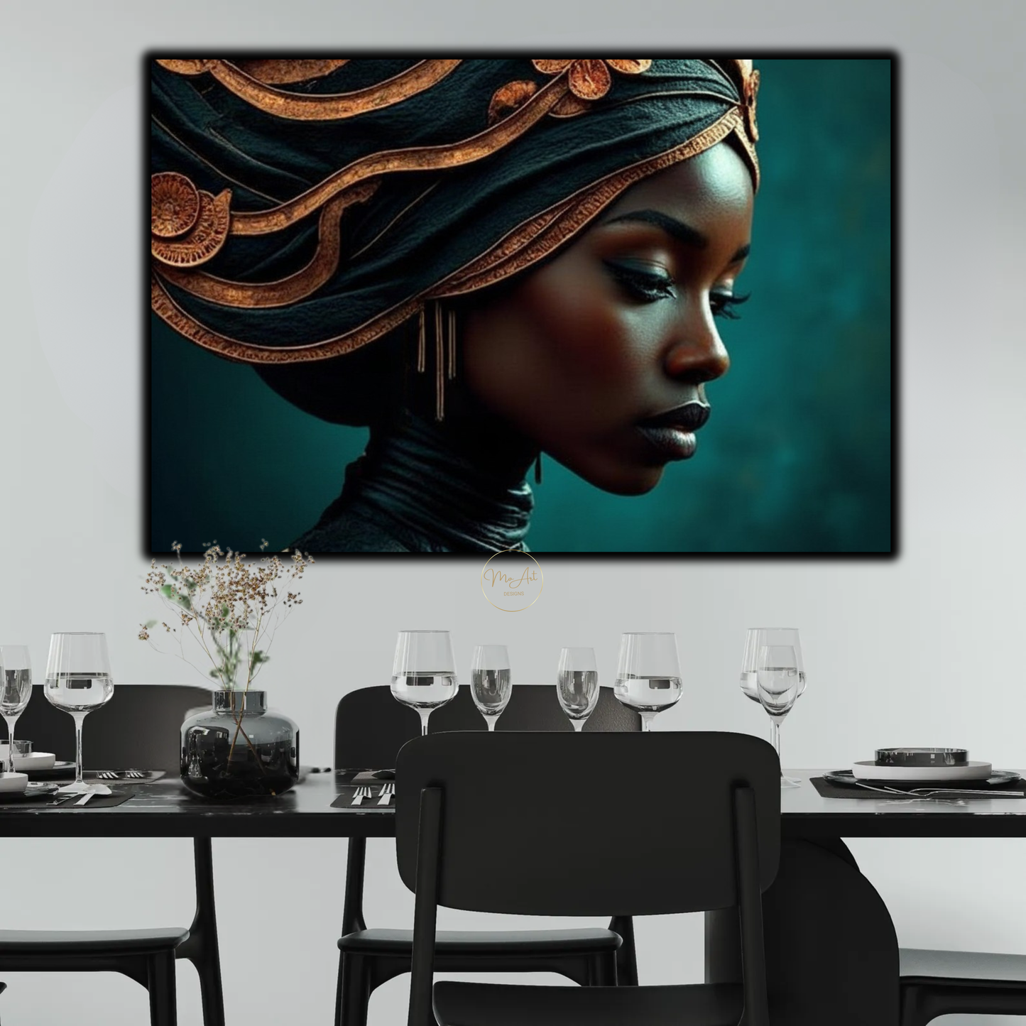 Black Woman Wall Art – Copper & Green Afrocentric Canvas Print
