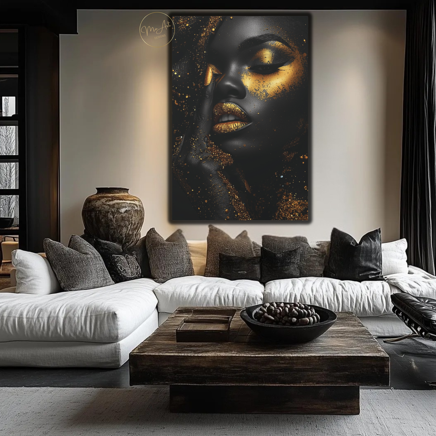 Black Woman Wall Art – Gilded Attitude in Black & Gold | Luxury Modern Canvas Print