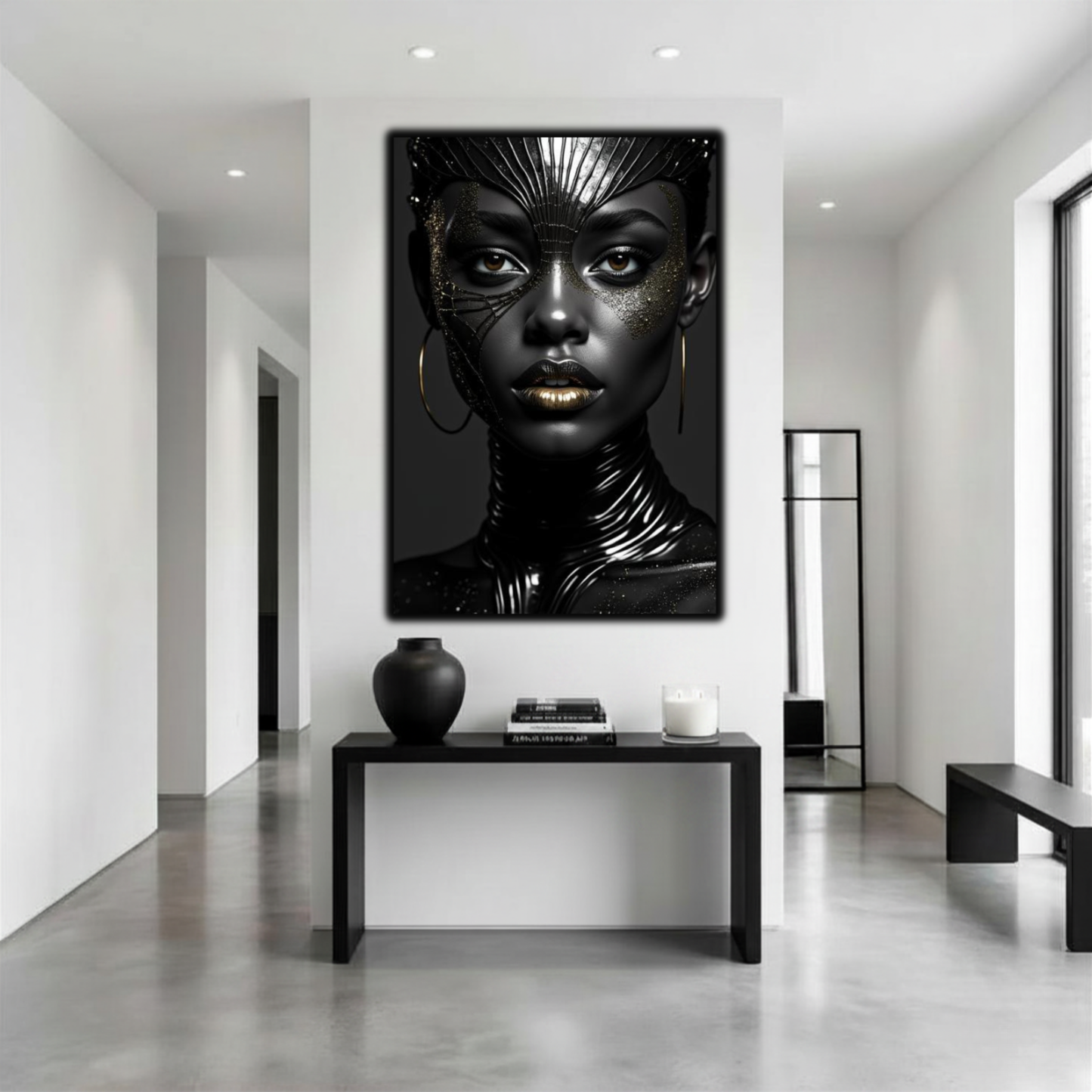Black Woman Wall Art – High Fashion Afrocentric Gold & Black Canvas Print