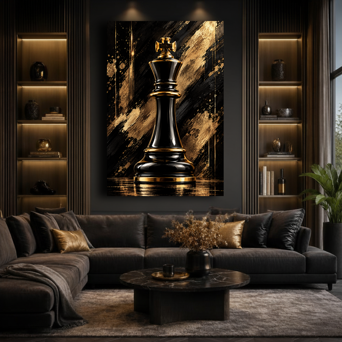 Black & Gold King Chess Piece Wall Art | Luxury Abstract Chess Canvas Print