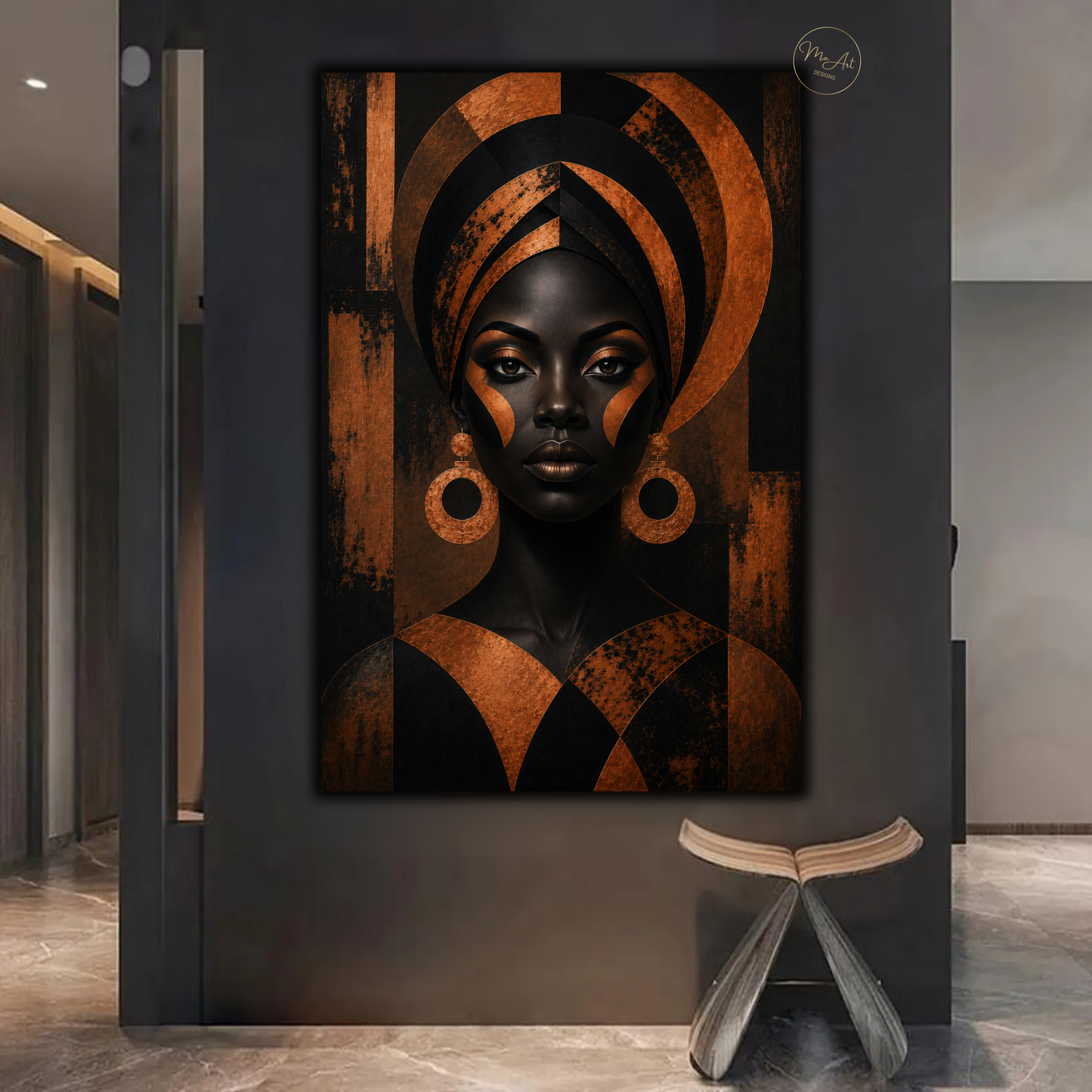 Black Woman Wall Art – Regal Afrocentric Copper & Black Portrait Canvas Print