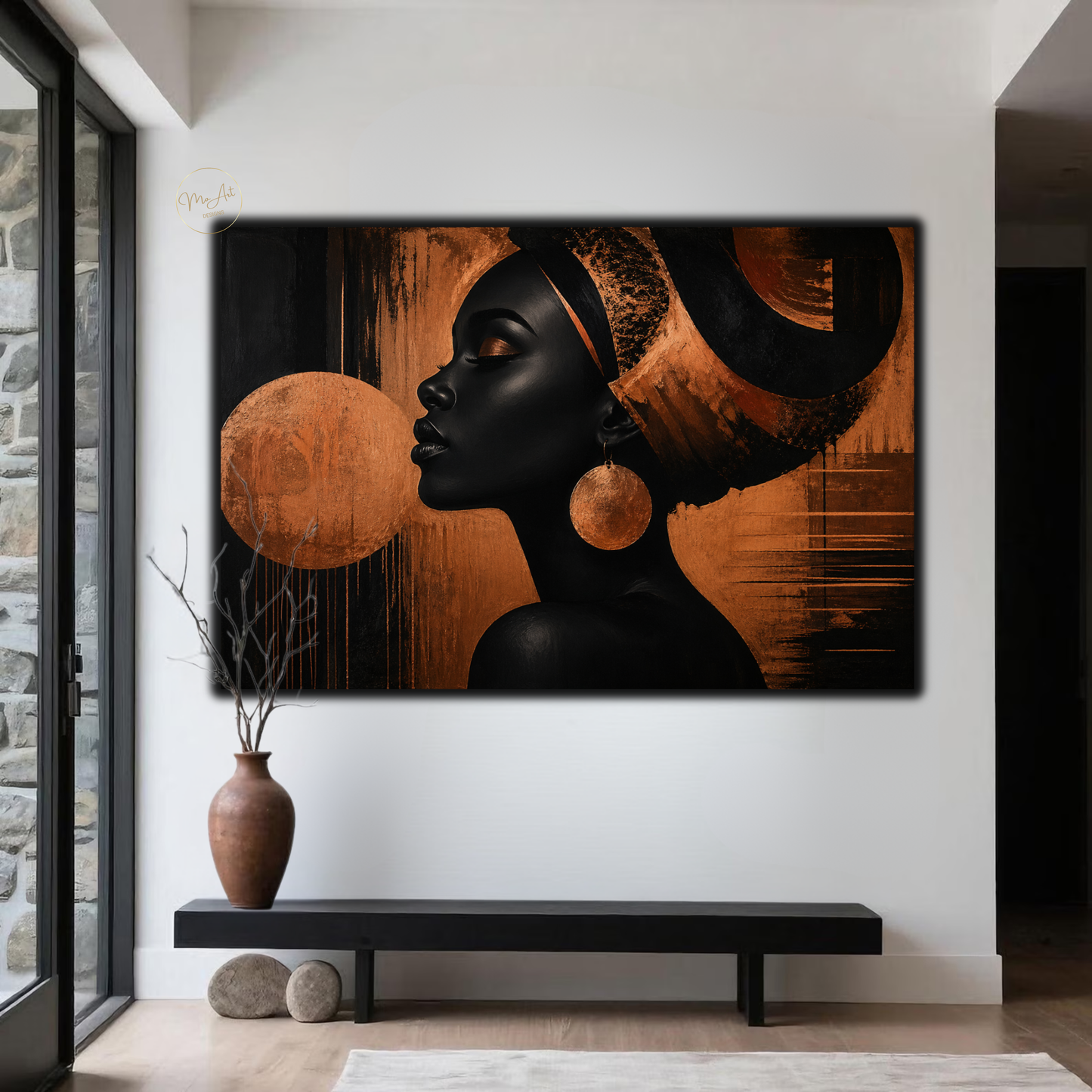Black Woman Wall Art - Soulful Queen in Copper & Black Canvas Print