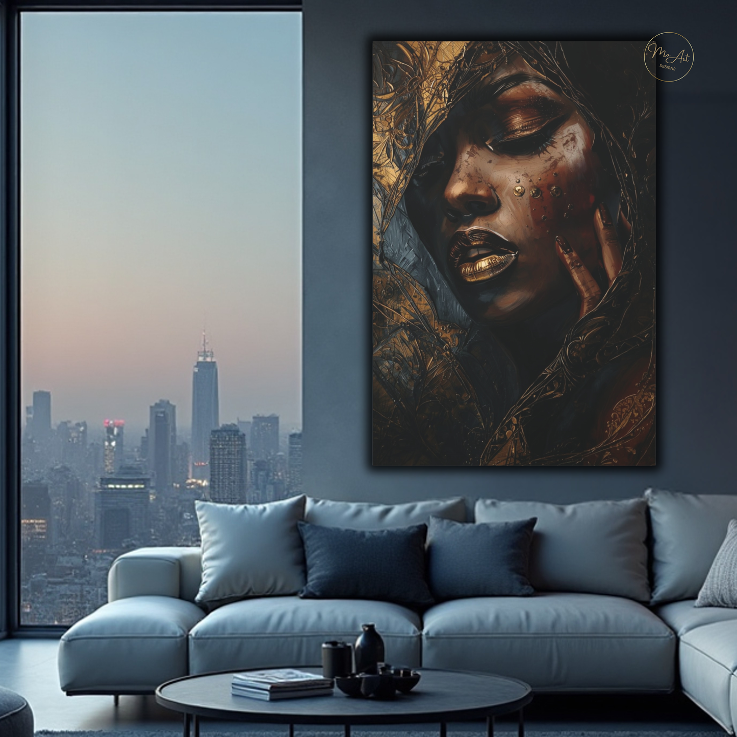 Black Woman Wall Art – Luminous Depth | Black & Gold Luxury Canvas Print