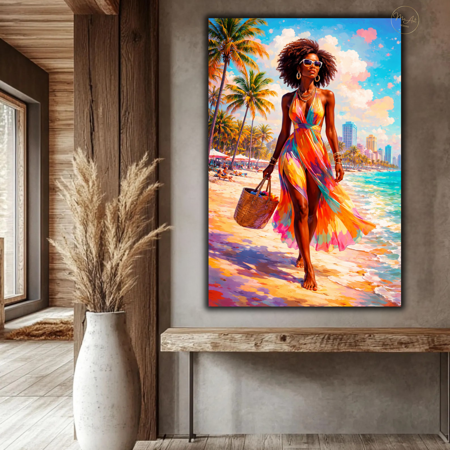 Black Woman Wall Art – Stylish Afrocentric Miami Beach Canvas Print