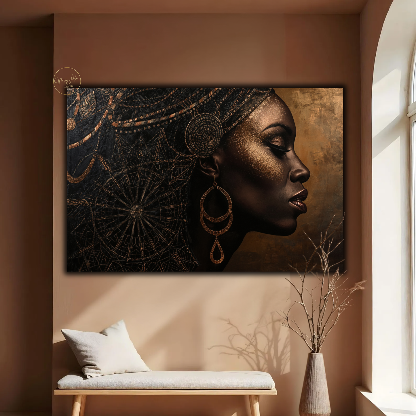 Black Woman Wall Art – Sophisticated Afrocentric Black & Copper Canvas Print