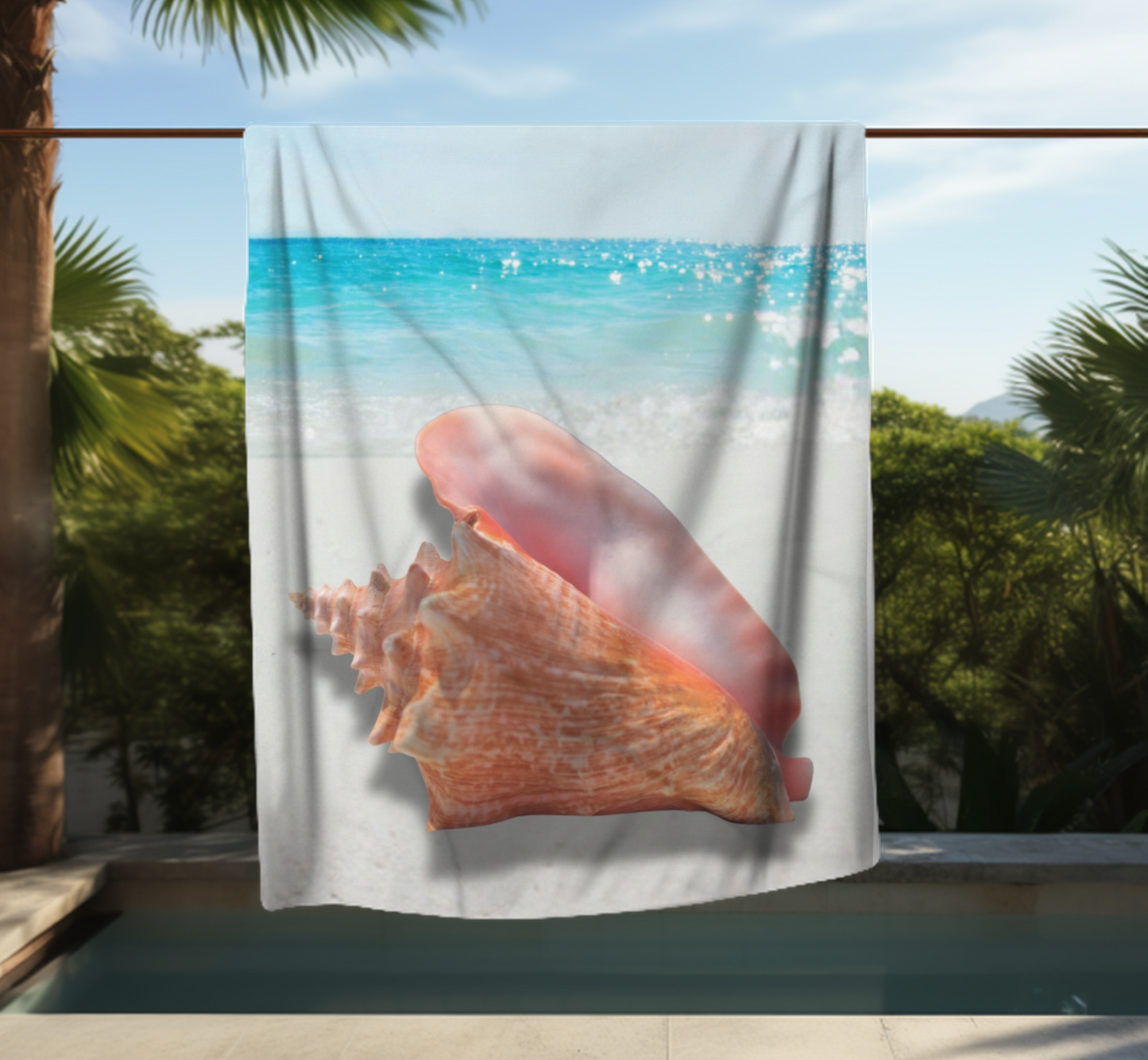 Luxurious Pink Conch Shell Beach Towel