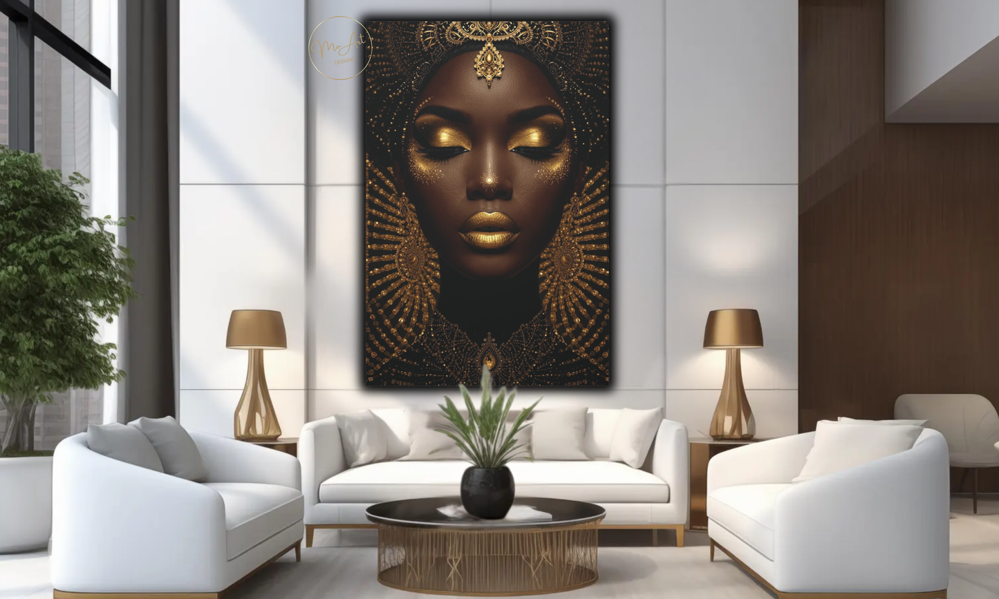 Black Woman Wall Art – Golden Elegance Canvas Print