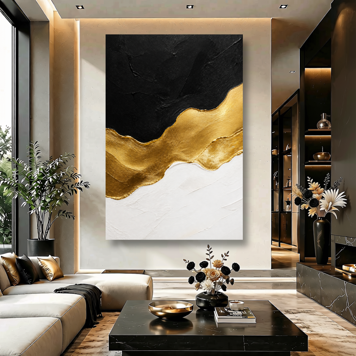 Black, Gold & White Abstract Wall Art | Luxury Canvas Print