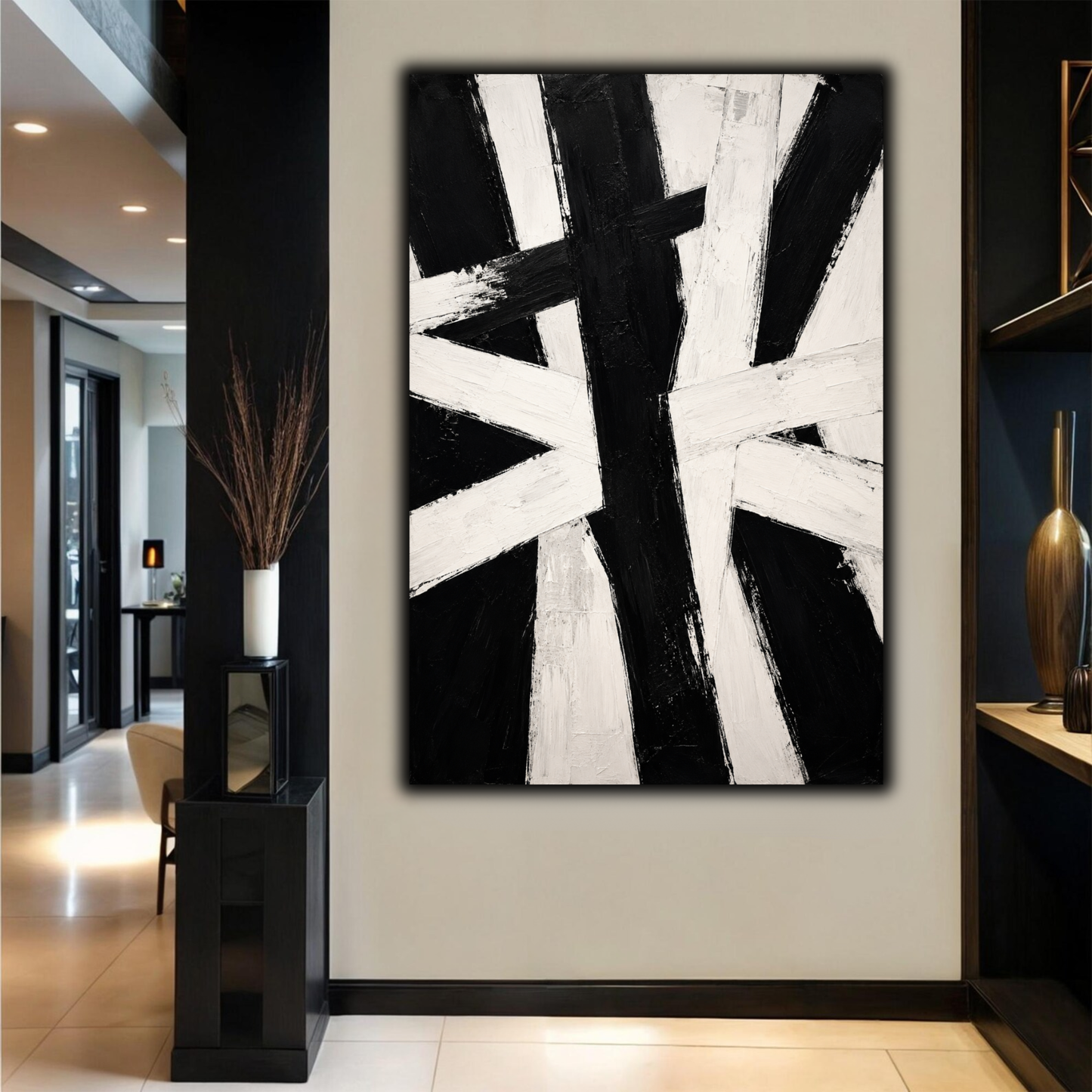 Black & White Textured Abstract Wall Art | Minimalist Monochrome Canvas Print