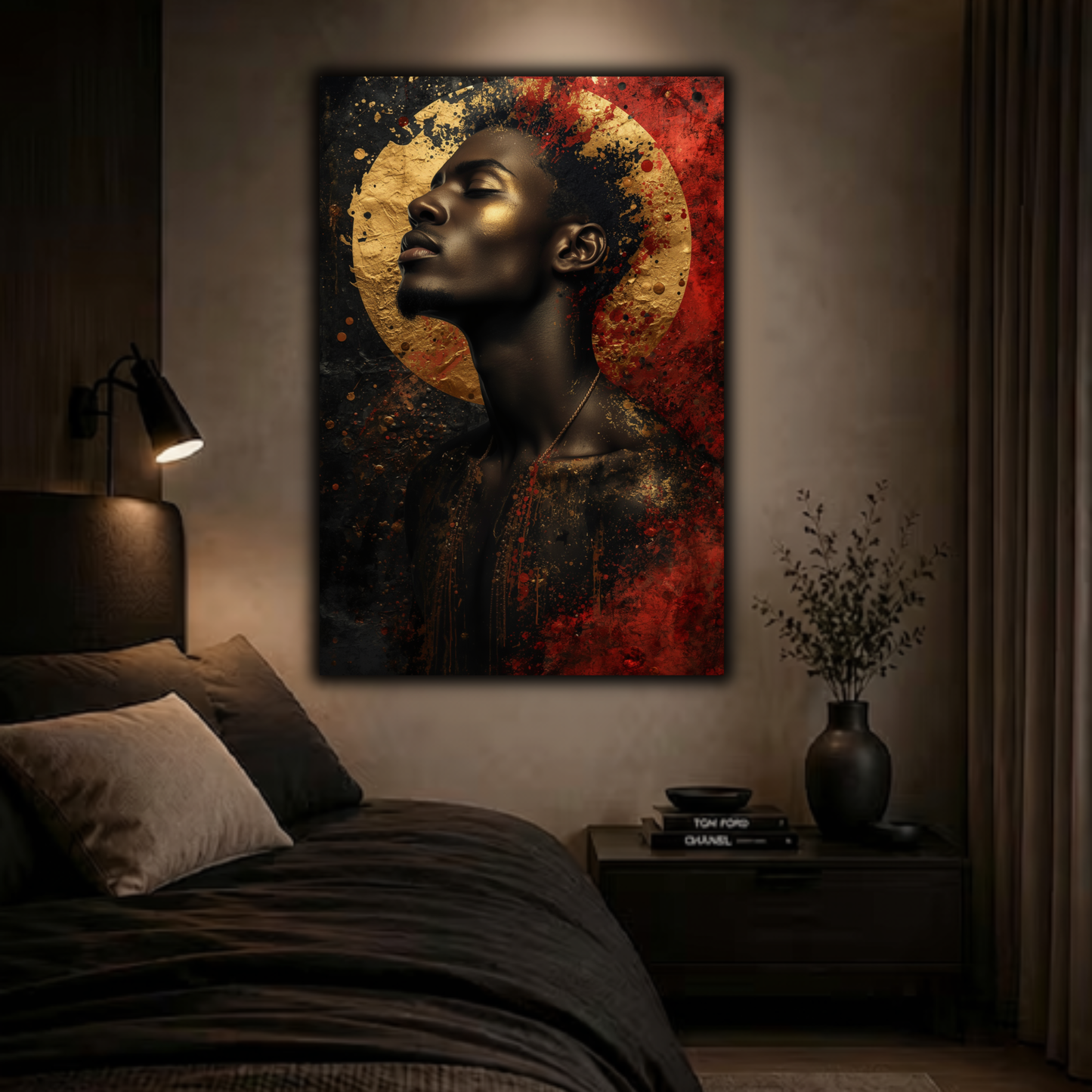 Black Man Wall Art – Abstract Black, Gold & Red Afrocentric Canvas Print