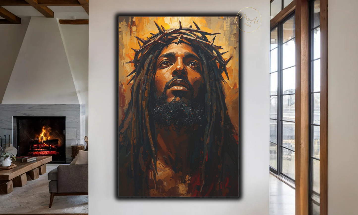 Black Jesus Canvas Wall Art – Crowned in Sacrifice / Canvas Print