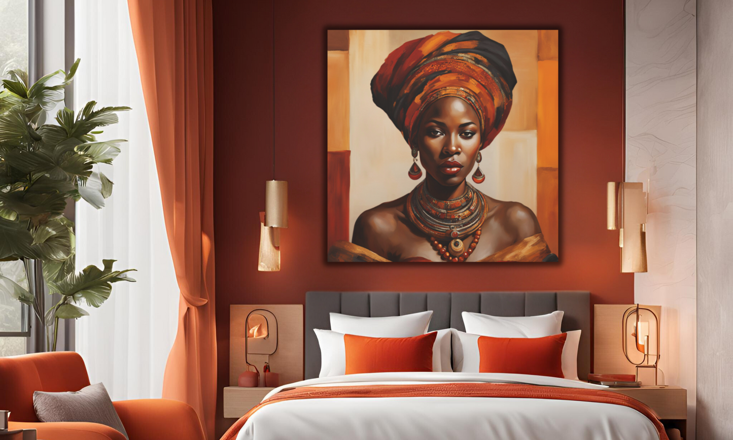 Beautiful African Woman in Headwrap - Canvas Wall Art