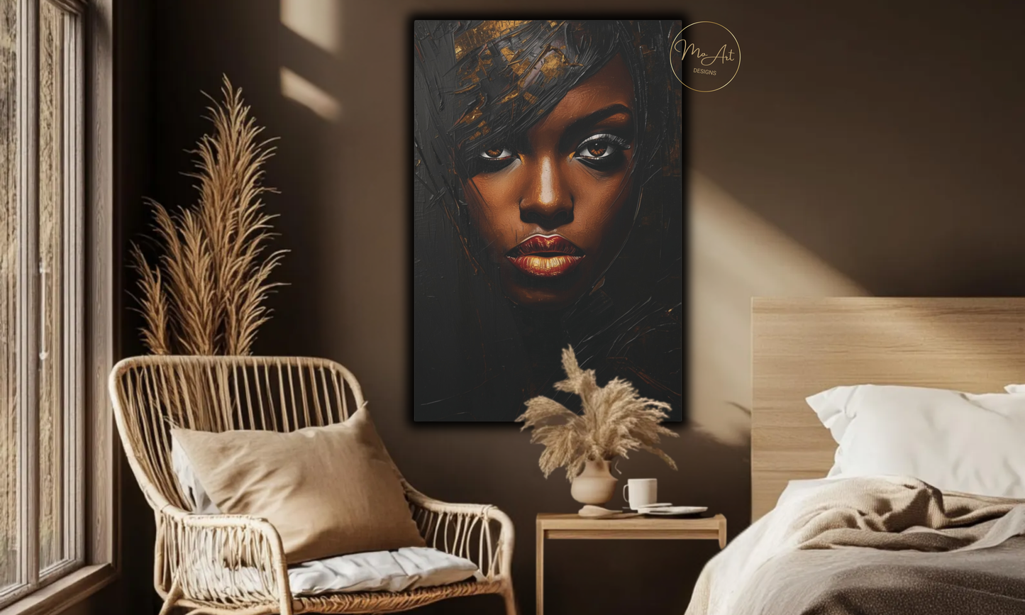 Radiant Power – Black & Gold Woman Wall Art / Canvas Print