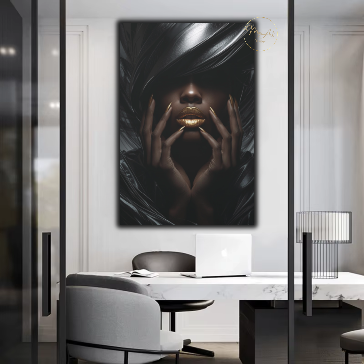 Black & Gold Woman Wall Art – Elegant High Fashion Black Woman / Canvas Print