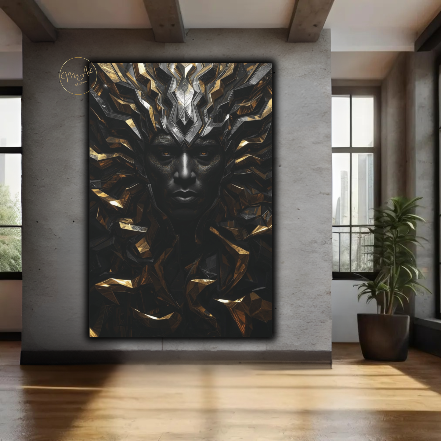 Black Man Warrior Wall Art – Regal Black & Gold King Canvas Print - Powerful Afrocentric Artwork