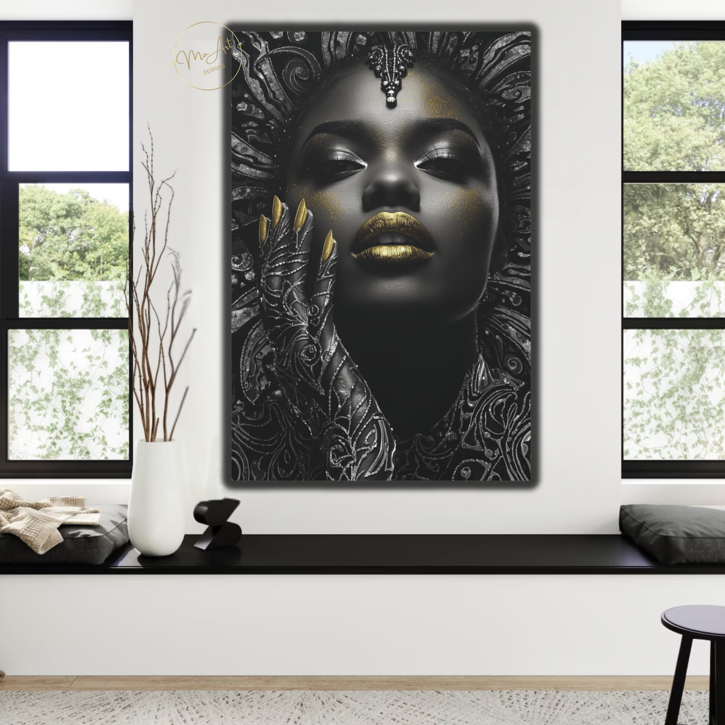 Black Woman Wall Art – Midnight Empress | Black & Gold Luxury Canvas Print