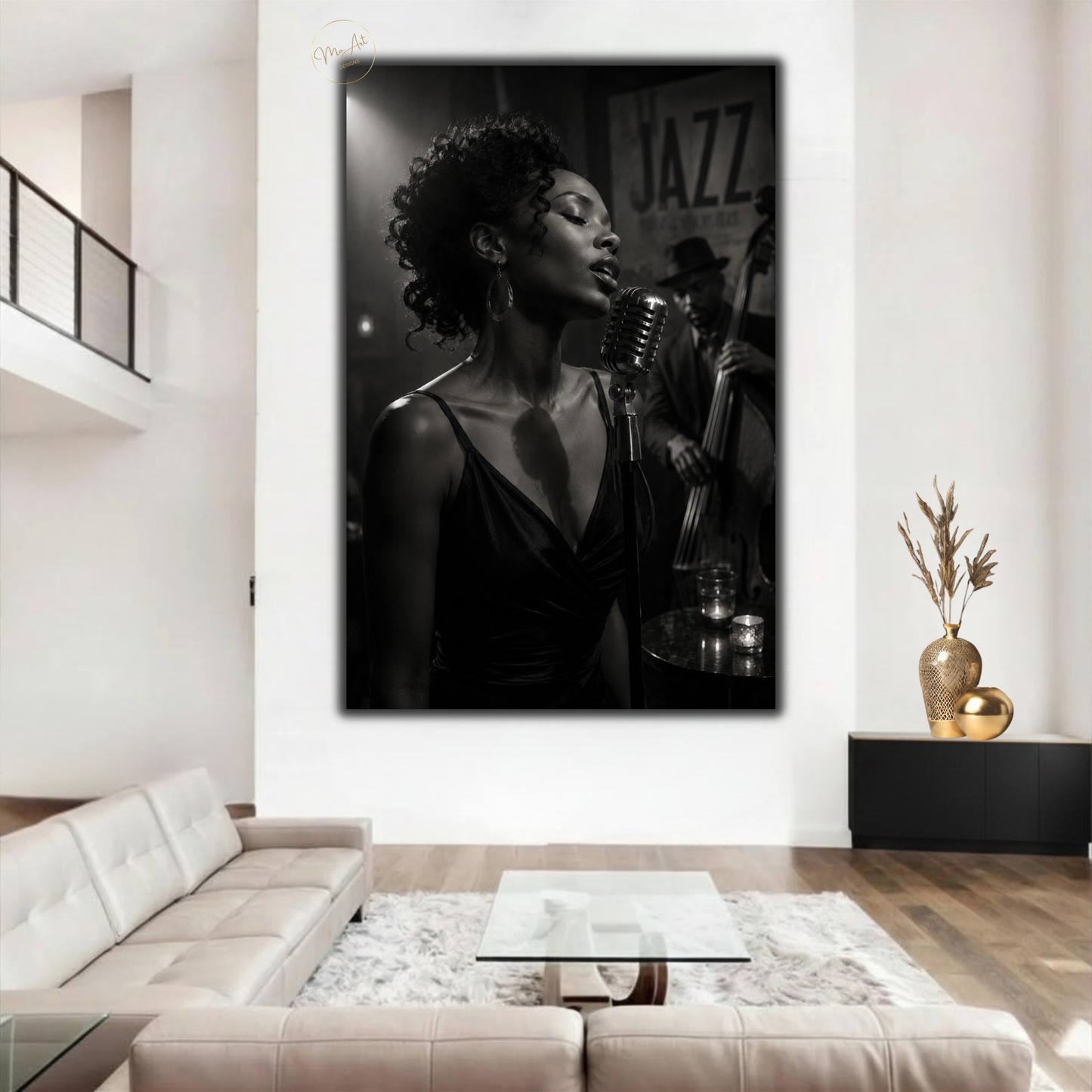 Black Woman Wall Art – Soulful Jazz Singer Canvas Print | Black & White Afrocentric Art