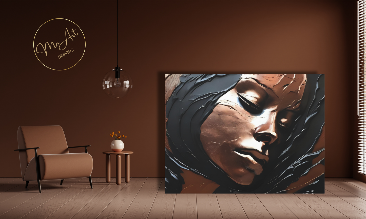 Woman at Peace Abstract Black and Copper Canvas Wall Art