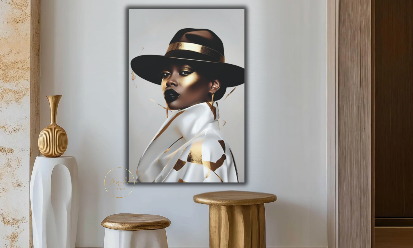 Fedora Elegance – Black Woman Luxury Wall Art / Canvas Print