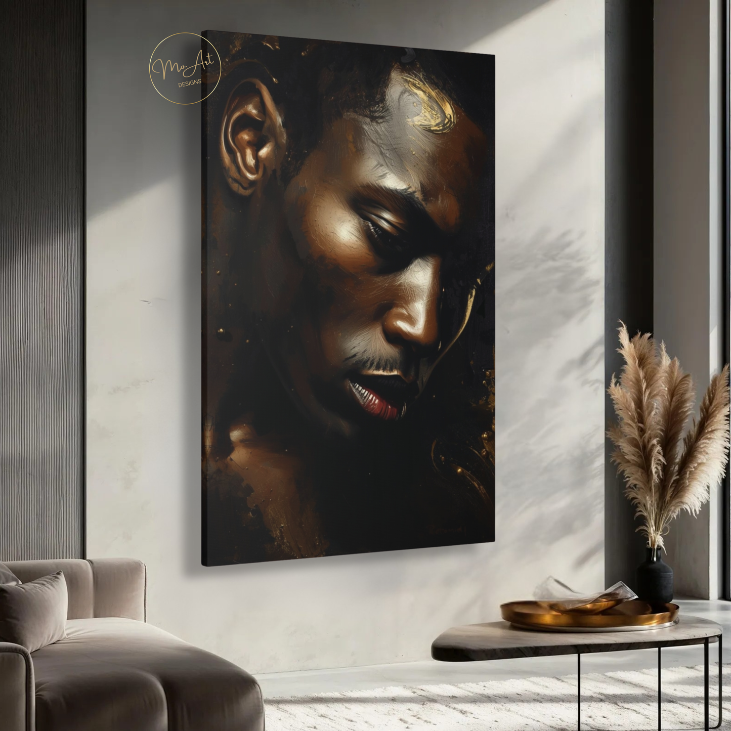 Black Man Wall Art – Quiet Power | Black & Gold Luxury Masculine Canvas Print