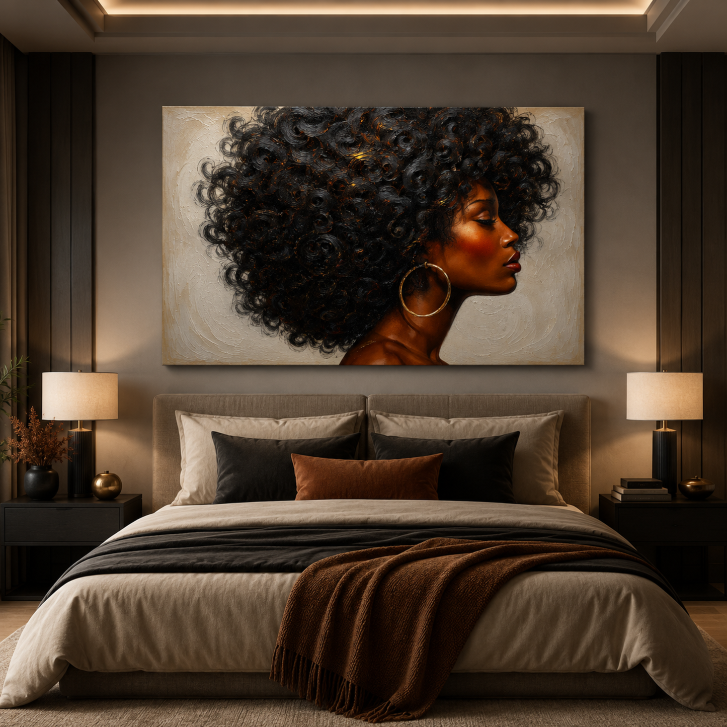 Black Woman Wall Art - Abstract Afrocentric Canvas Print | Black & Gold African American Art