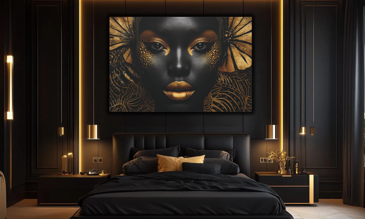 Black & Gold Afrocentric Wall Art / Canvas Print