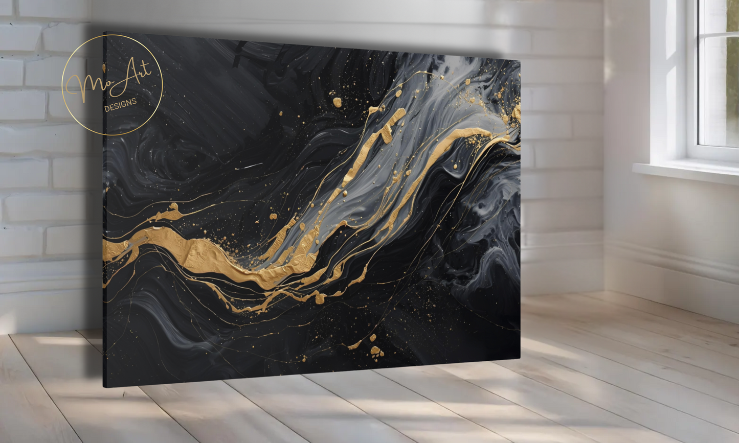 Black, Gold and Grey Abstract Canvas Wall Art