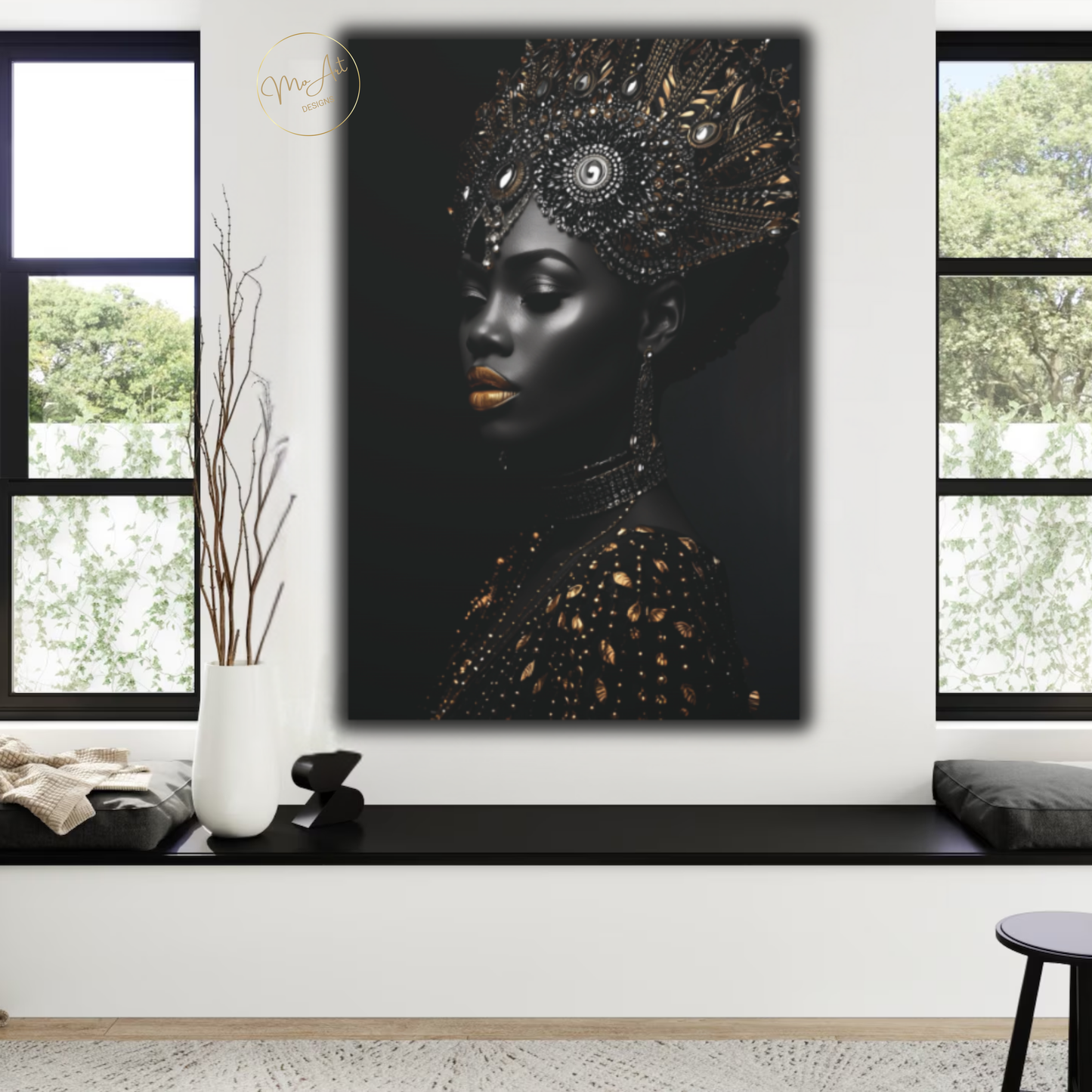 Black Woman Wall Art – African Queen - Black & Gold Royal Luxury Canvas Print