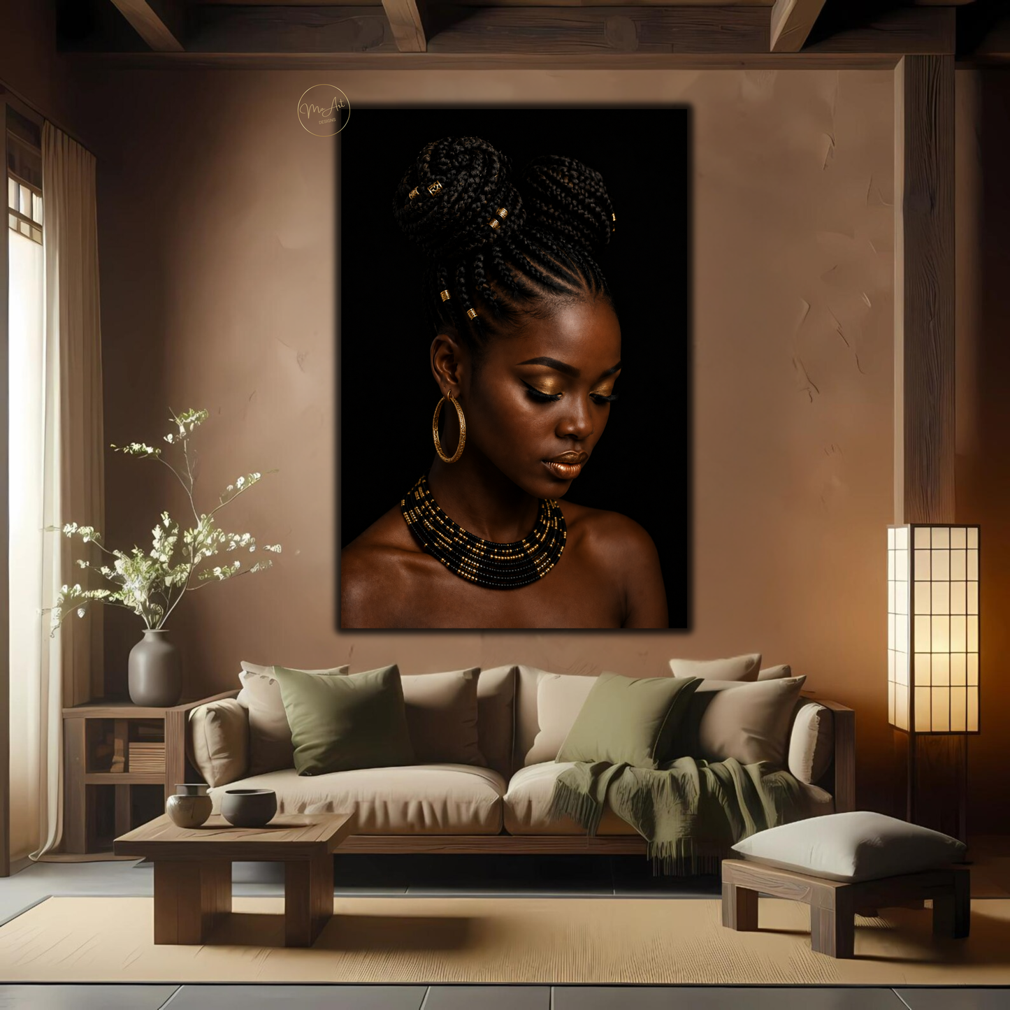 Black Woman Wall Art – Sophisticated Gold & Black Afrocentric Canvas  Print