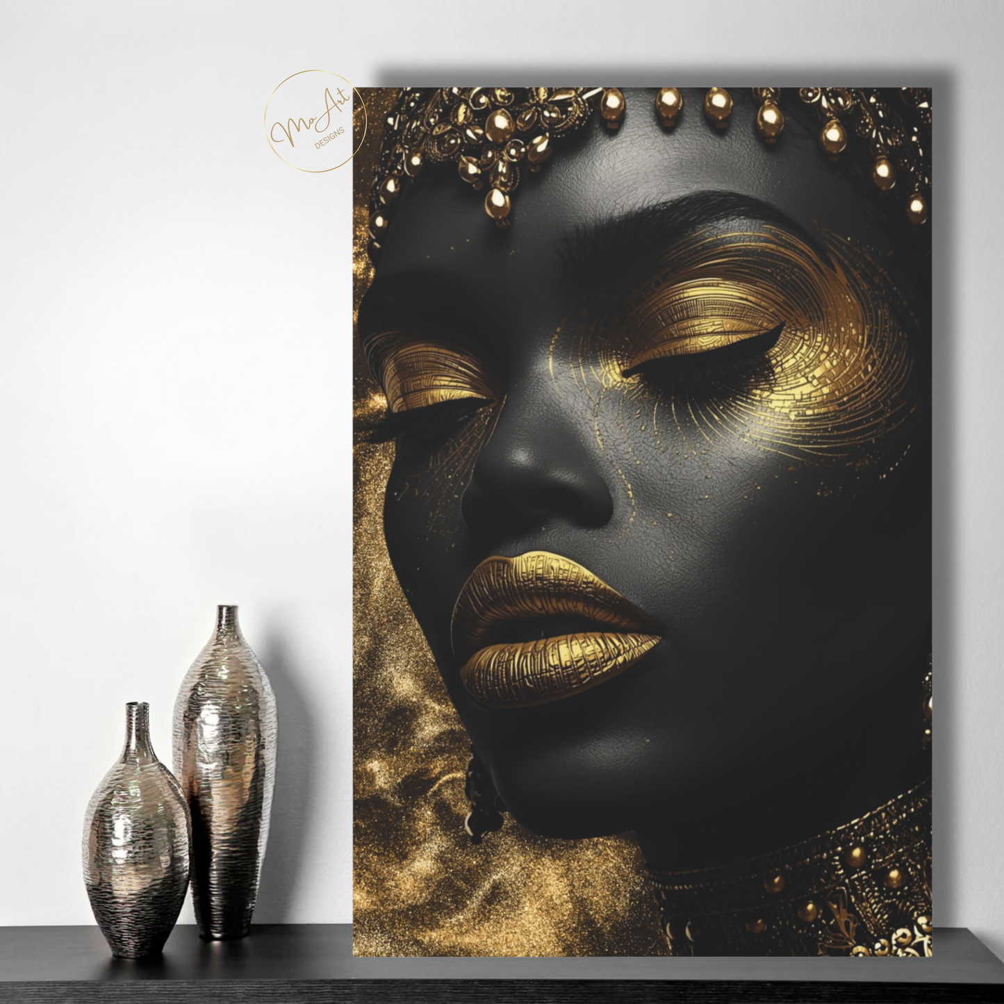 Black Woman Wall Art – Essence of Gold | Black & Gold Luxury Afrocentric Canvas Print