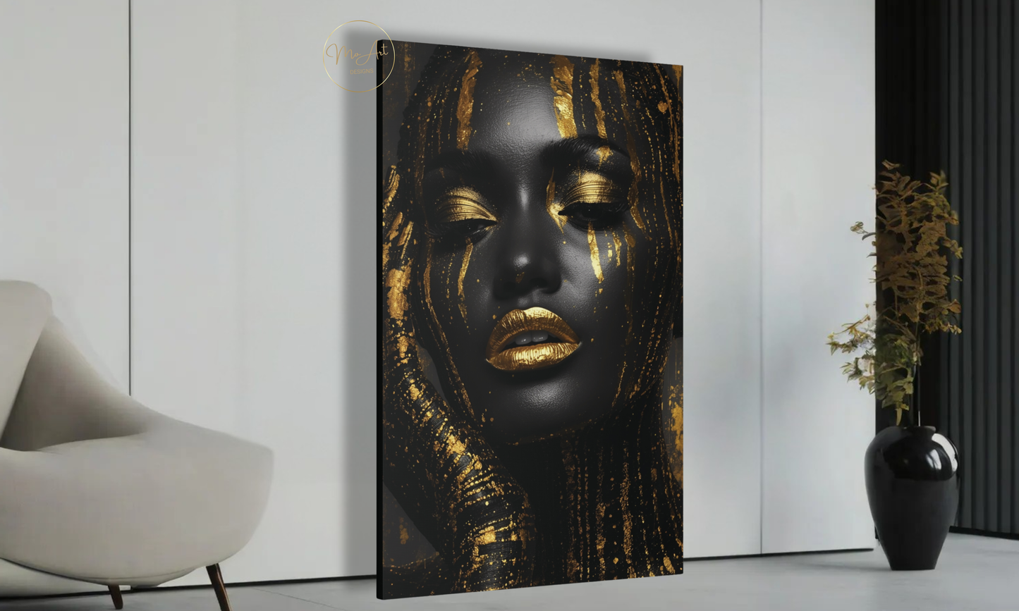 Black & Gold African American Woman Wall Art / Canvas Print