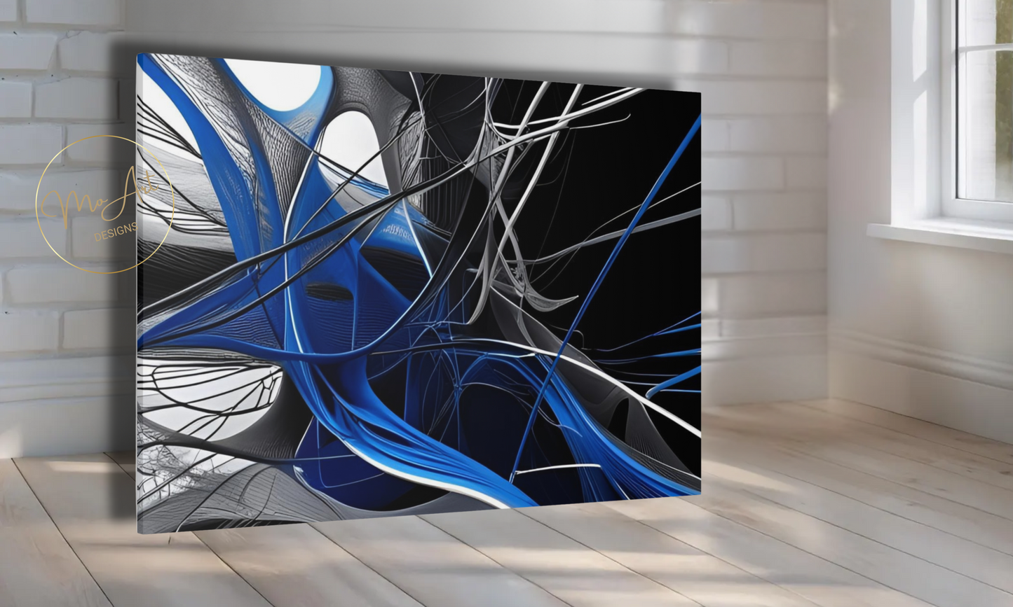 Abstract Blue, Black and Grey Canvas Wall Art