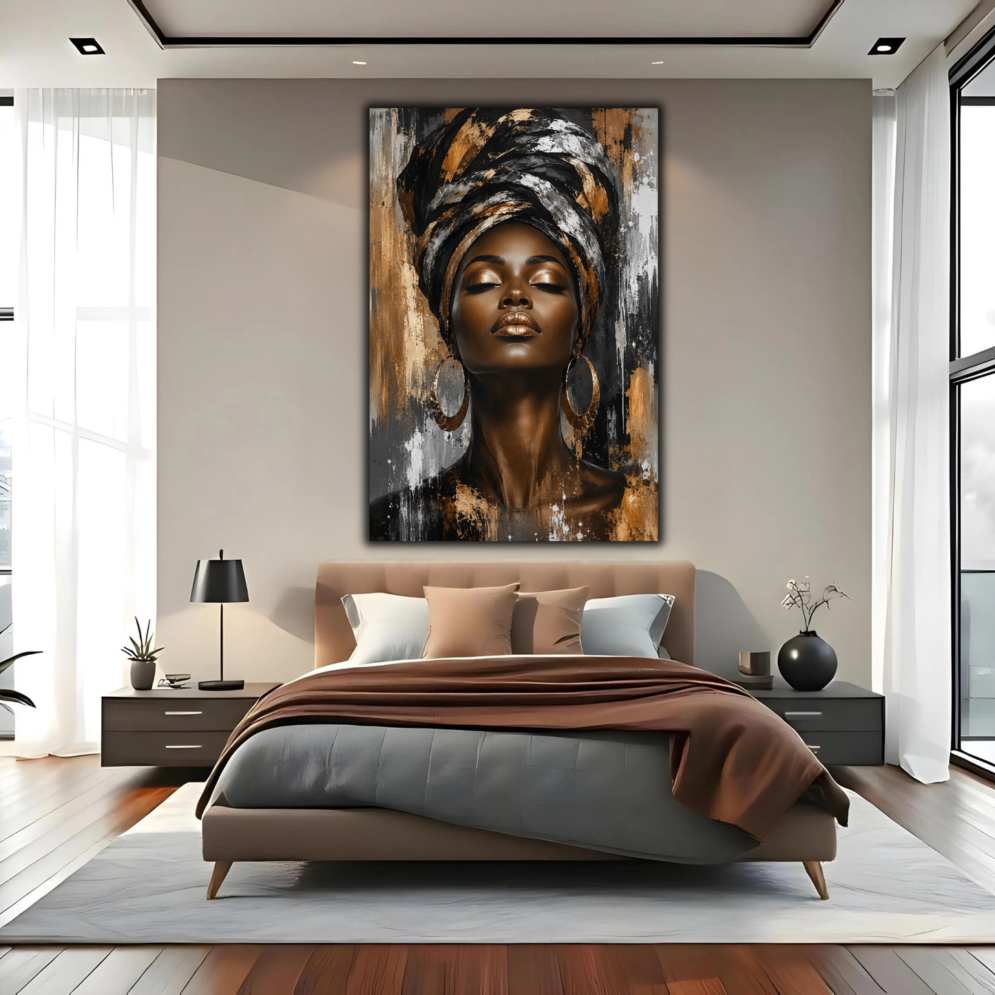 Black Woman Wall Art – Afrocentric Gold & Black Canvas Print | Luxury African American Queen Wall Decor