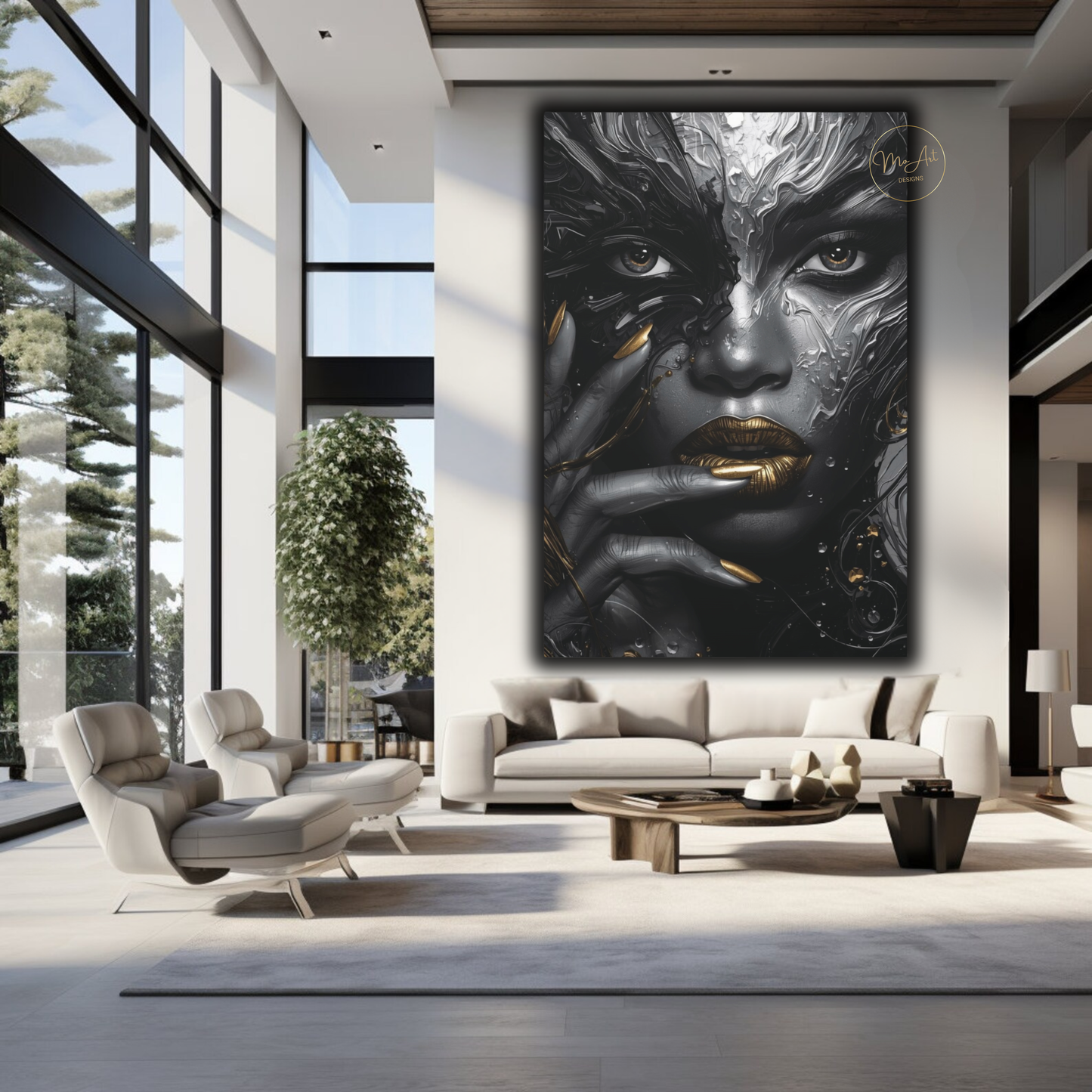 Black Woman Wall Art – Molten Beauty in Silver & Gold | Modern Luxury Canvas Print