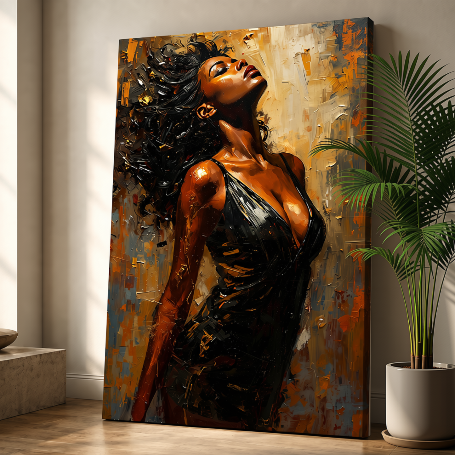 Black Woman Wall Art - Seductive Afrocentric Woman Canvas Print | Luxury Abstract Portrait