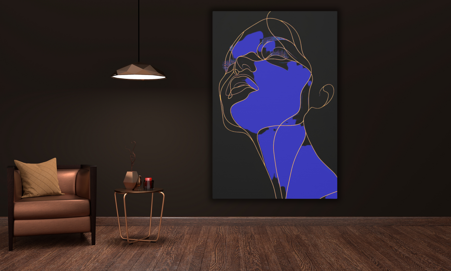 Canvas Art Print, Abstract Woman in Blue, Gold and Black