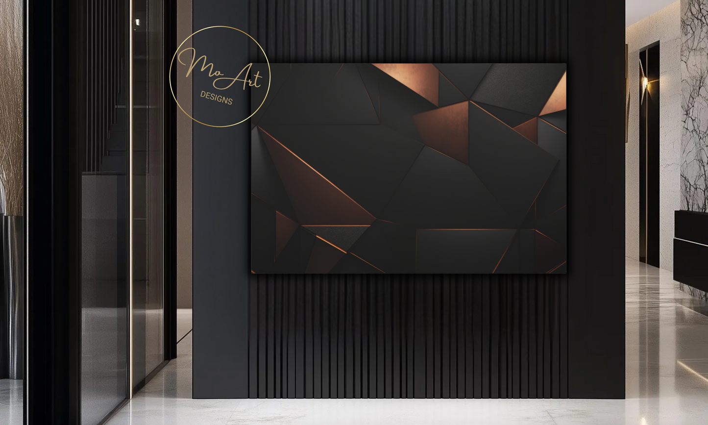 Abstract Black and Copper Geometric Design Canvas Wall Art