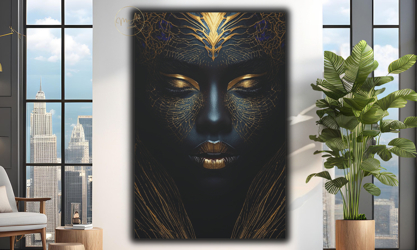 Abstract Black Woman Wall Art – Midnight Gold