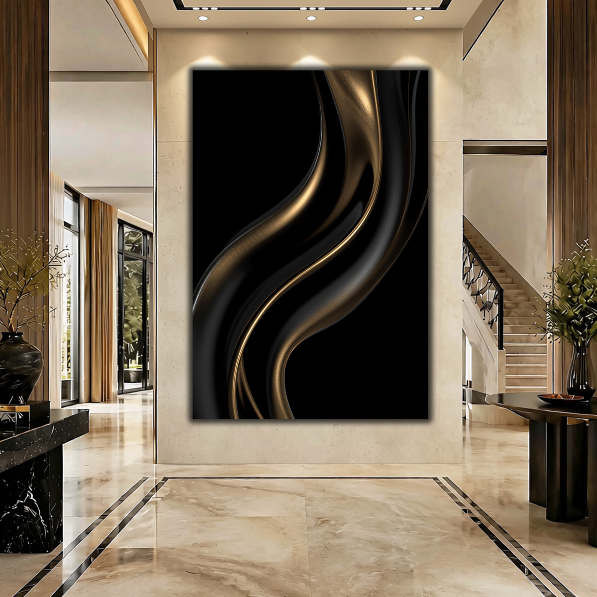 Black and Gold Abstract Wall Art | Modern Luxury Canvas Print for Home Decor
