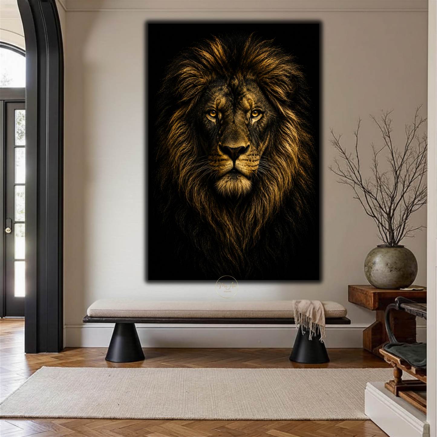 Black & Gold Lion Wall Art – Majestic Lion Canvas Print | Luxury Animal Artwork for Modern Home Decor