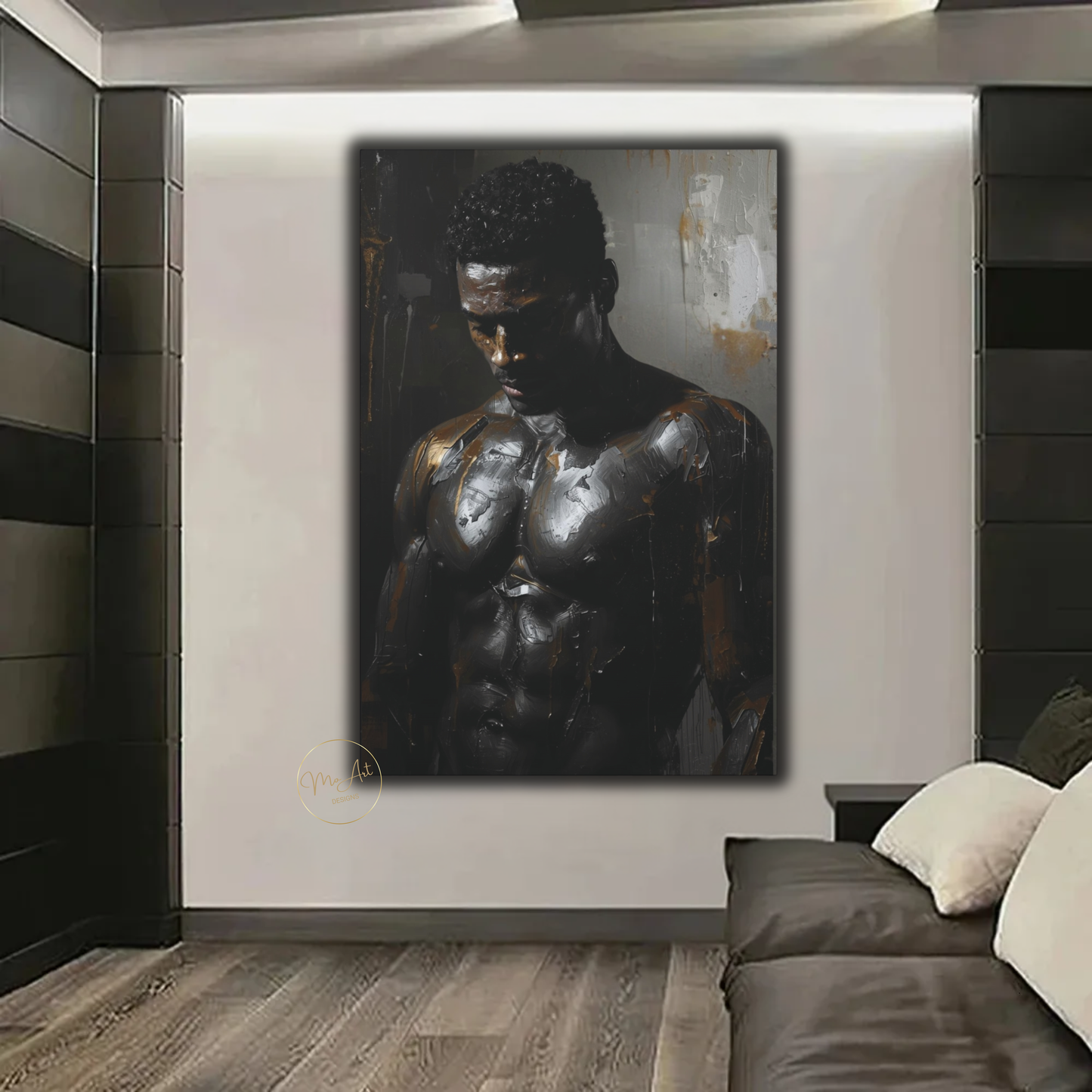 Black Man Wall Art – Sensual Persuasion | Powerful Black & Silver Masculine Canvas Print