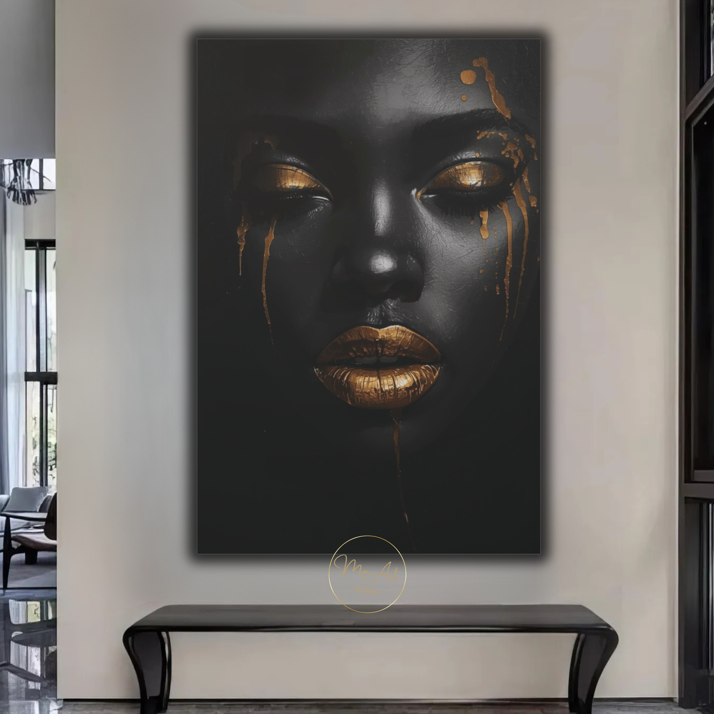 Black Woman Wall Art – Golden Tears | Black & Gold Luxury Canvas Print