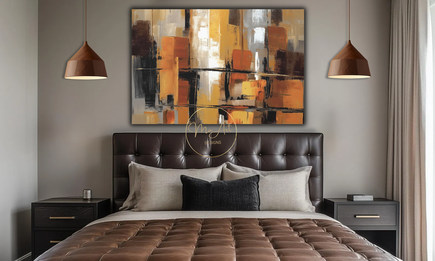 Modern Abstract Canvas Wall Art in Black, Beige, Gold & Rust