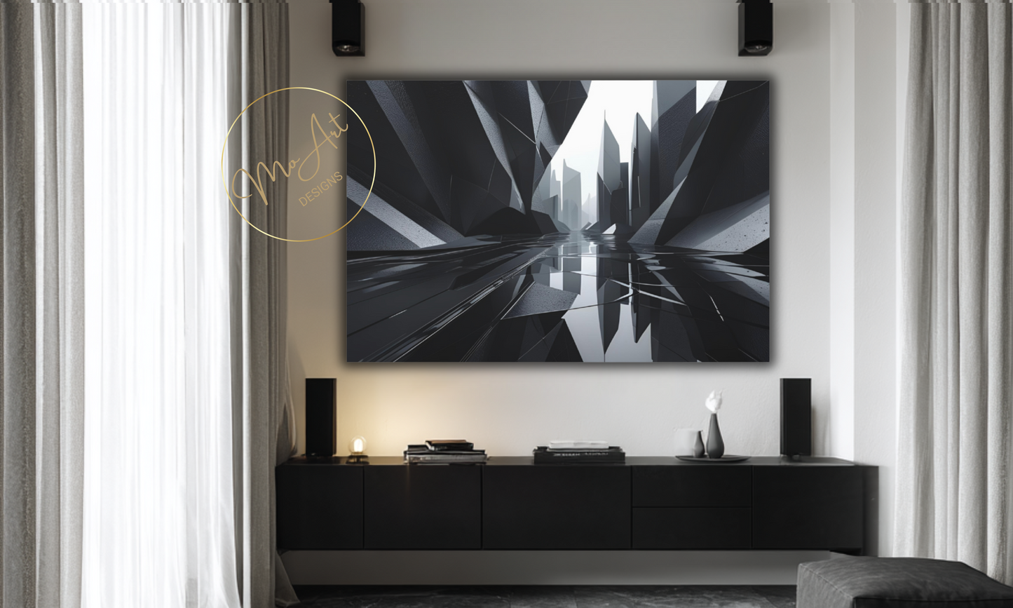 Black and White Abstract / Reflections of a City - Canvas Wall Art
