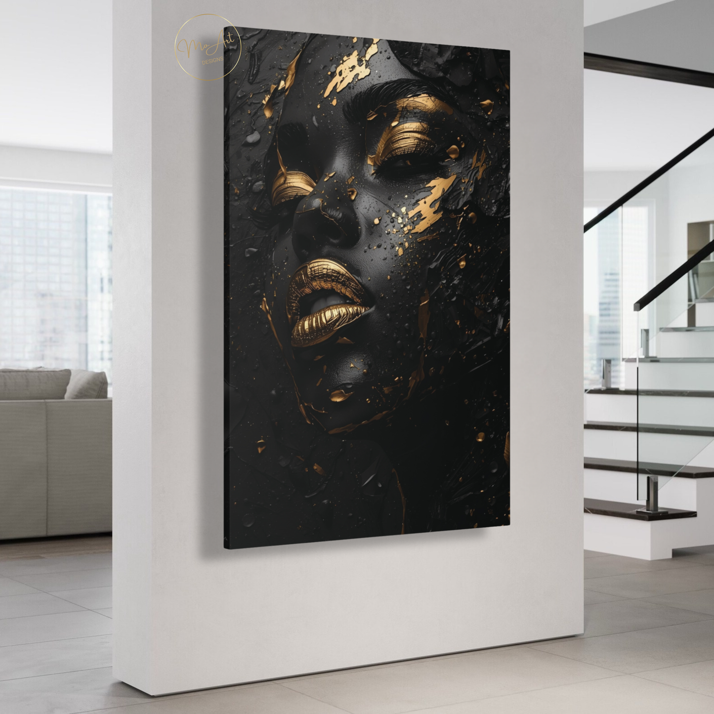 Black & Gold Woman Wall Art – Midnight Seduction in Gold / Canvas Print
