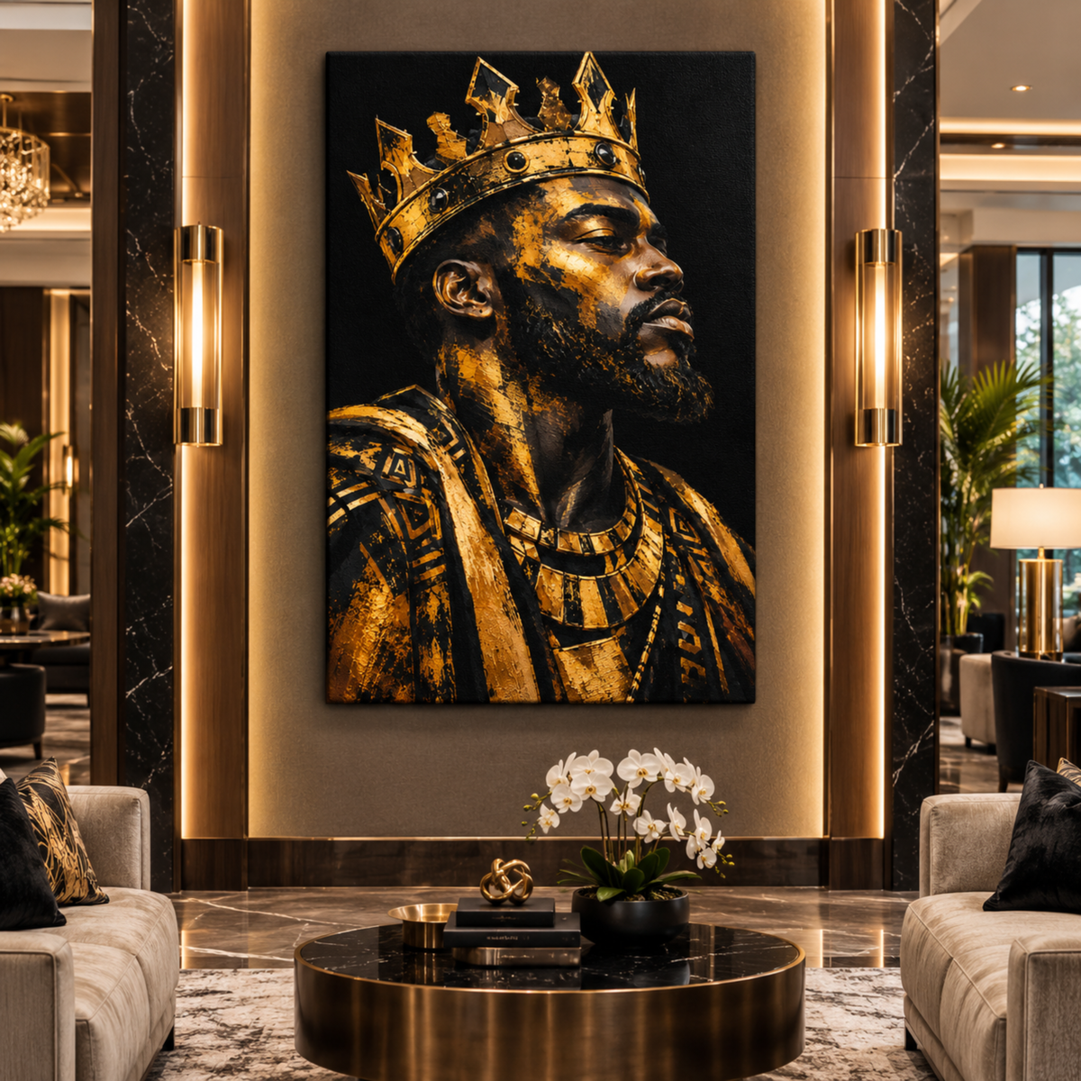 Black Man Wall Art - Black & Gold Regal King Canvas Print | Afrocentric Home Decor