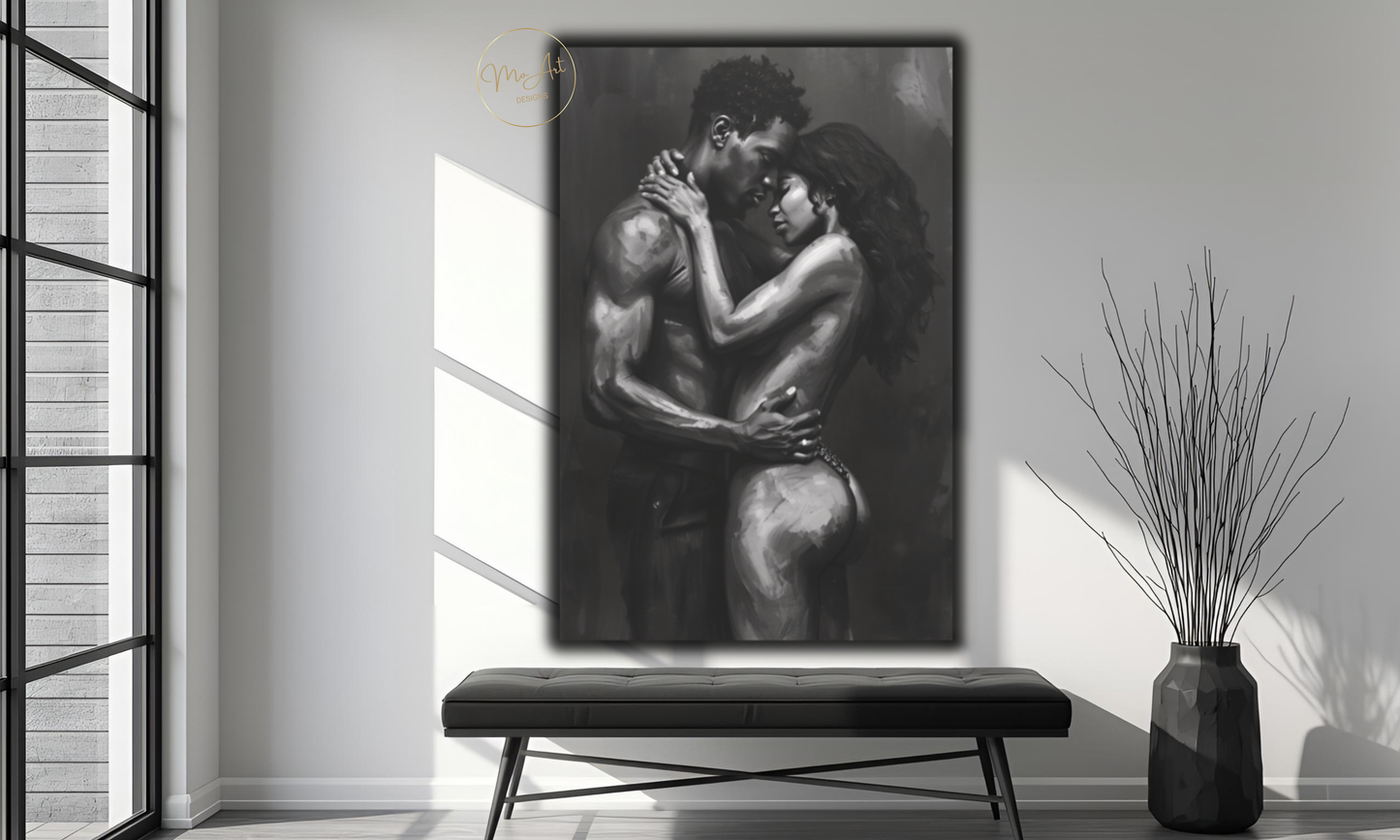 Passionate Embrace - Black Love Wall Art / Canvas Print